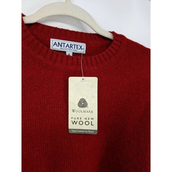 NEW VTG Antartex 100% Pure New Wool Small Sweater Red Crew Knit - Picture 6 of 8